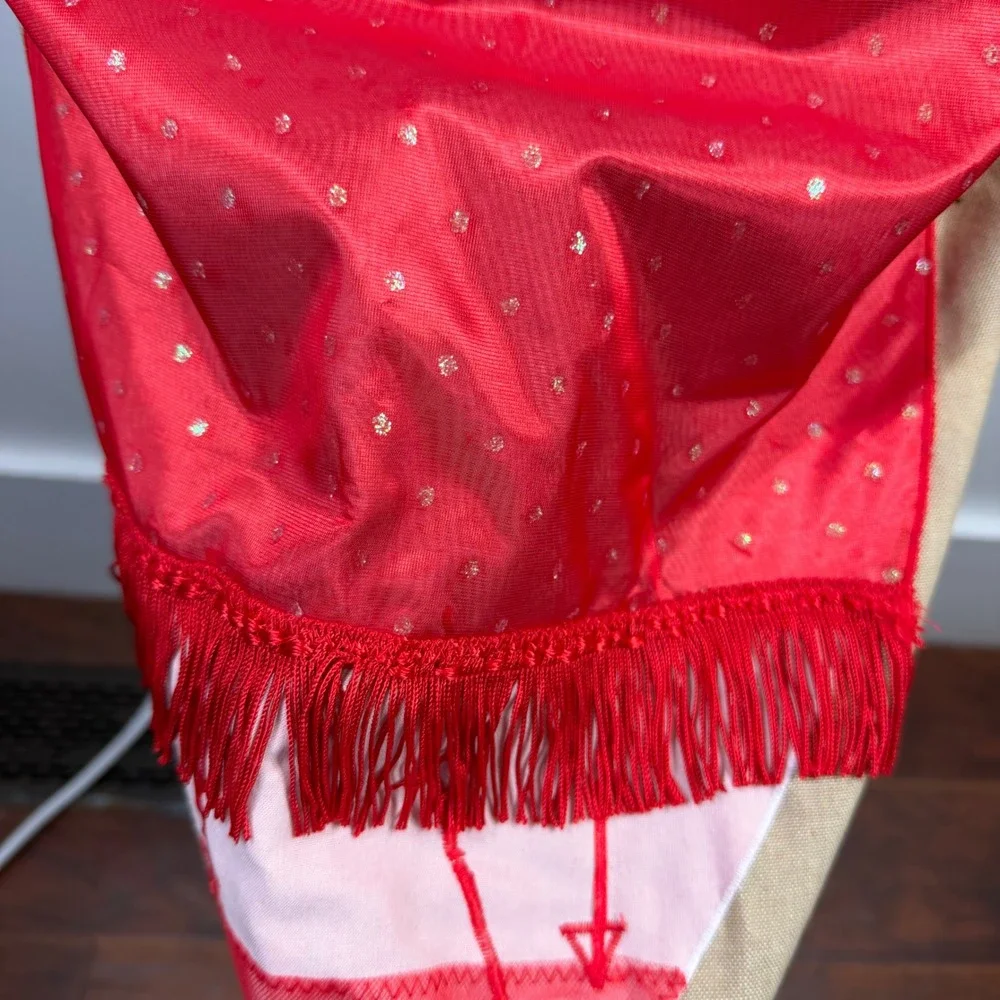Novelty Burlesque Showgirl Kitchen Apron Red Sequin Fringe Pinup Kitschy Tan